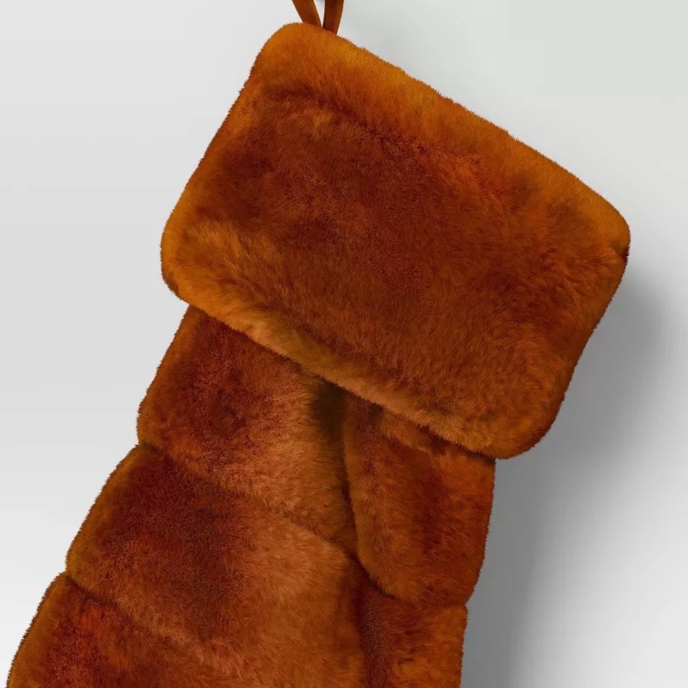 Christmas Channeled Faux Fur Stocking Brown - Threshold nwt - Picture 2 of 2